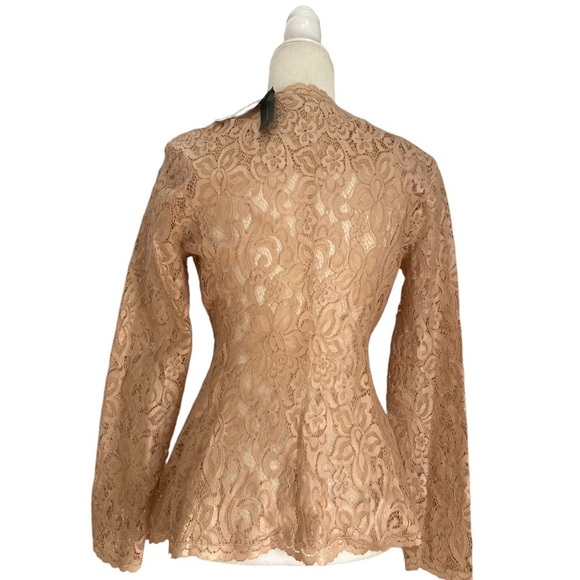Josie Natori Lacquer Nude Lace Top NWT Zip front Semi Sheer Peplum - Picture 6 of 11
